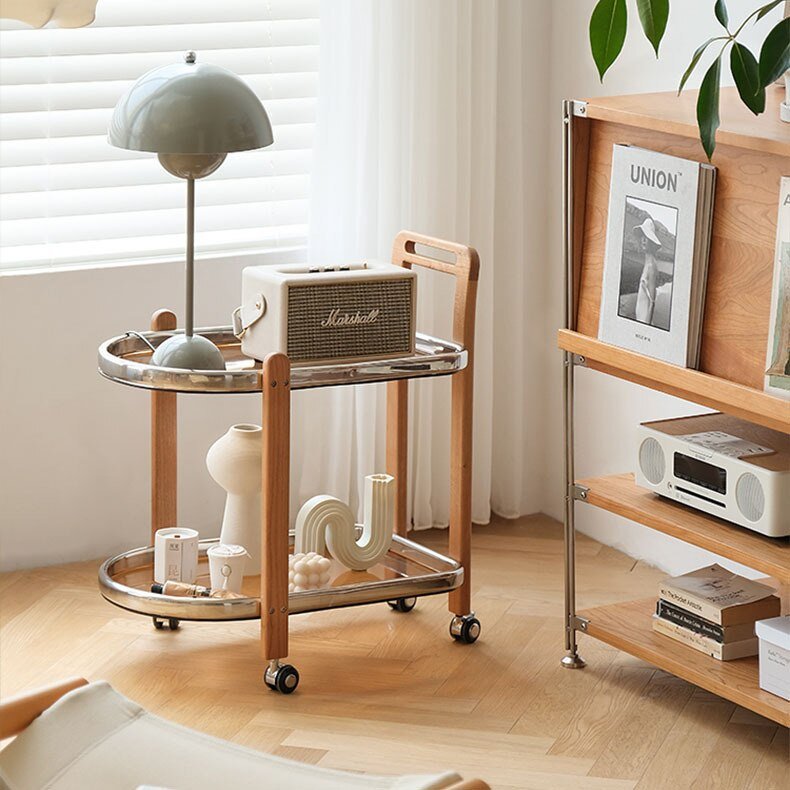 Trolley Movable Side Table Storage Rack Internet Fashion Living Room Retro Furniture Simple Glass Dining Car 2