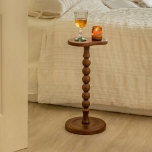 MOMO Retro Solid Wood Small Side Table Round Medieval Solid Wood Small Coffee Table Mini Small Table Shelf Cup Table 1