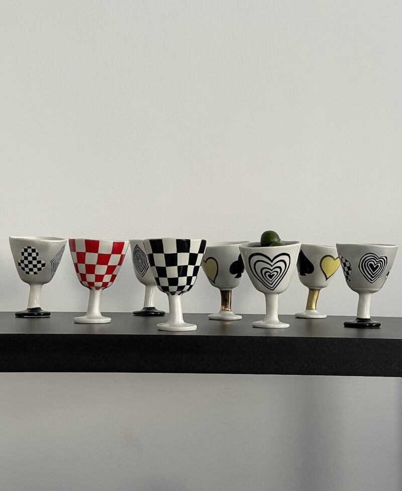 Creative Decor Ceramic Wine Cup Hand Held Chessboard Lattice Cup Retro Blogger Goblet Cups Small Cups 6