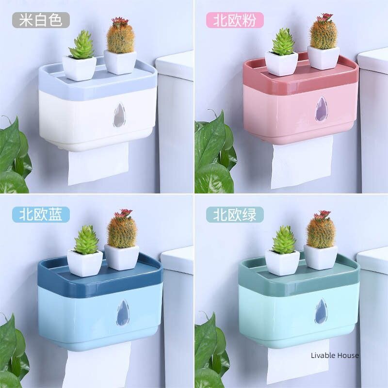 Perforated free wall hanging paper box, bathroom multifunctional paper storage rack toilet roll holder  tissue holder 3
