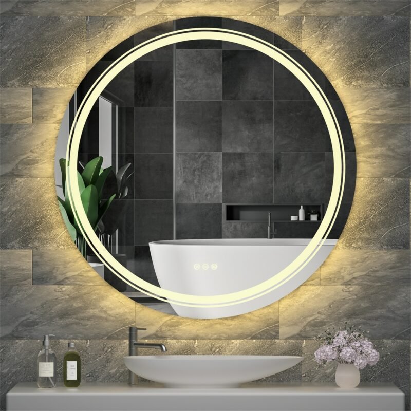 Extra Large Round Bathroom LED Vanity Mirror, UL Certified, Anti-Fog Dimmable Lights IP54 Waterproof Circle Makeup Wall Mounted 2