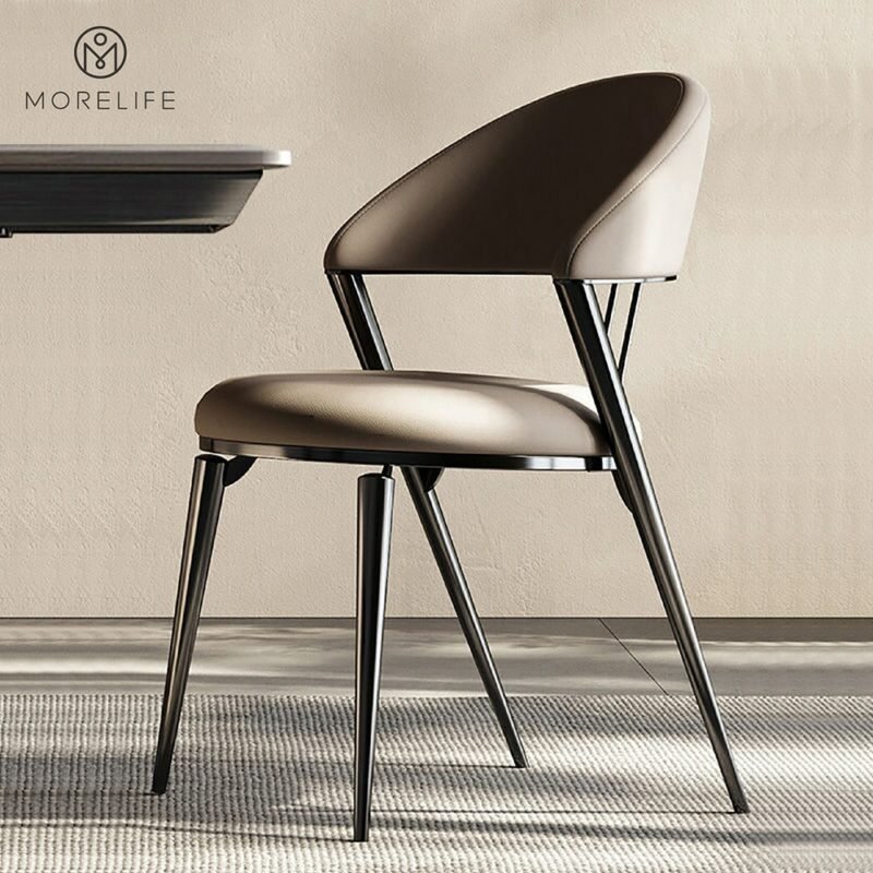 Nordic light luxury metal dining chairs modern comfortable backrest stainless steel leisure chairs 2