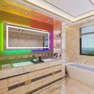 Large Bathroom LED Vanity Mirror RGB Color Changing Backlit Bathroom Mirror Shatterproof Dimmable Anti-Fog led Mirror 1