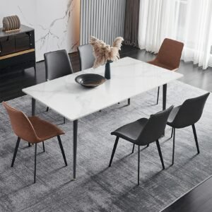 Kitchen Table Rectangle Dining Table Modern Dining Room Table with White Sintered Stone Top and Metal Legs 1
