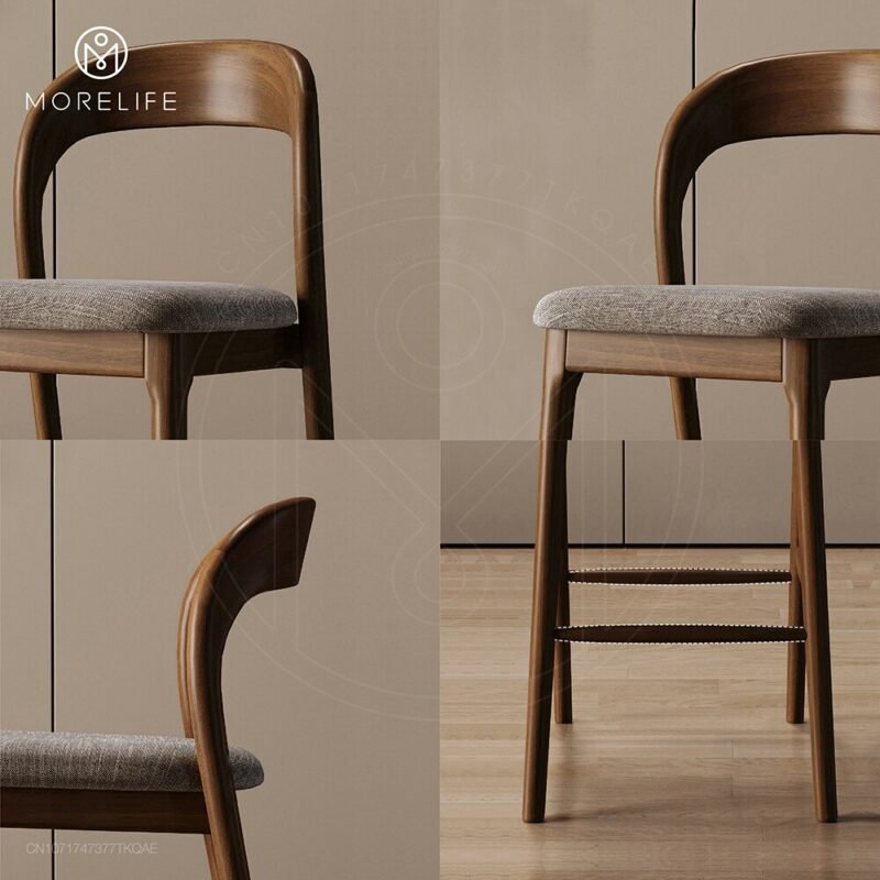 Nordic designer solid wood bar chair Reception chair Coffee chair Simple high chair Cashier desk chair Island table Dining chair 5