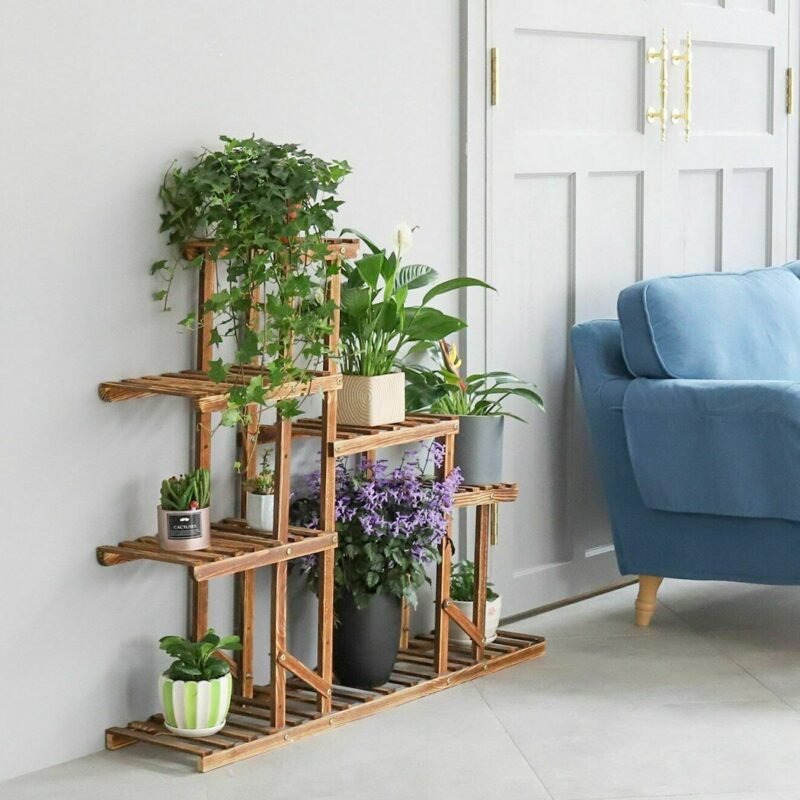 Wooden Plant Display Stand Flower Bonsai Pot Shelf Storage Rack Outdoor Indoor 6 Pots Holder 4