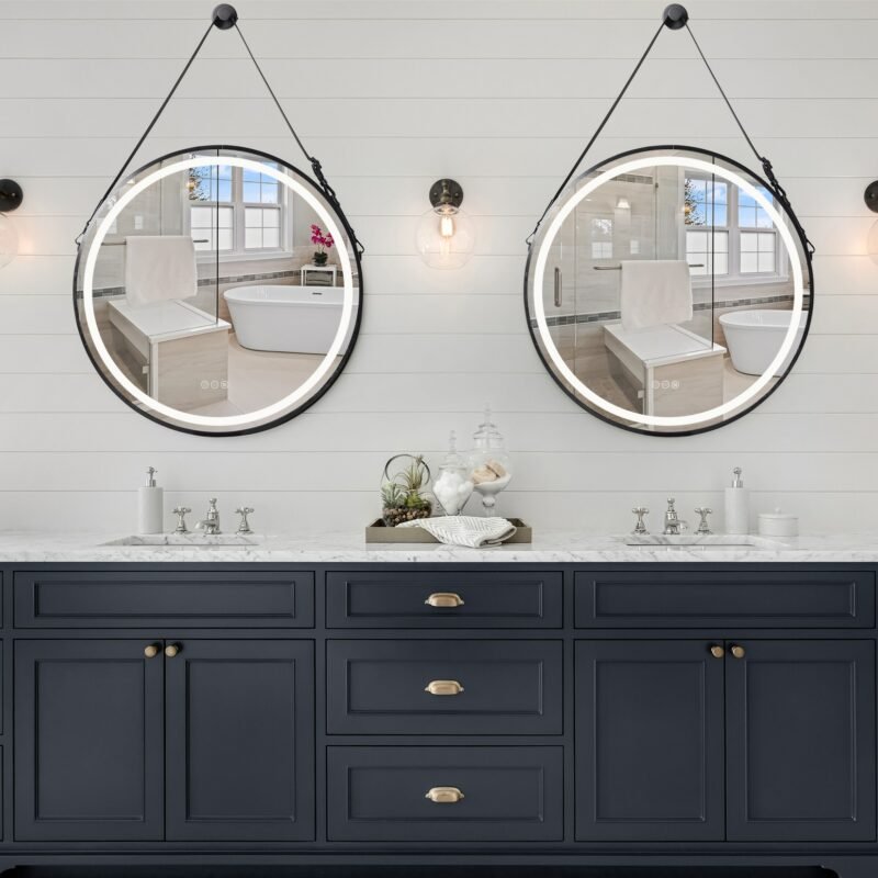 Frame Round Mirror,Round Bathroom Mirror with Light,Wall Mounted Lighted Vanity Mirror, Anti-Fog & Dimmable Touch Switch 2