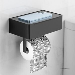 Toilet Roll Holder  Bathroom Storage Rack with Wipes Dispenser Black Multi-function Roll Paper Holder Stainless Steel Accessorie 1