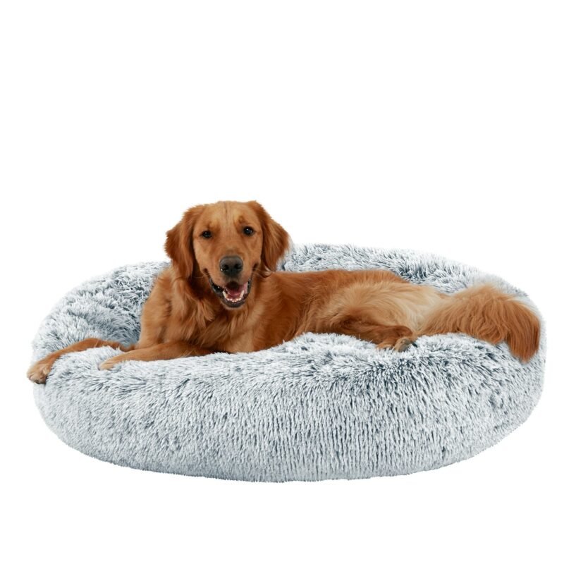Extra Large Waterproof Calming Dog Beds Washable Anti Anxiety Round Fluffy Plush Faux Fur Pet Bed 4