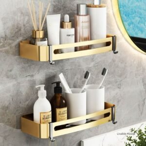 Wall-Mounted Nail-free Shampoo Golden Holder Storage Shelf Toilet Basket Holder Storage Rack Hanging Bathroom Shelves Organizer 1