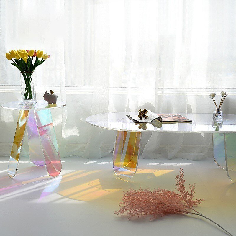 FULLOVE The Fairy Tea Table Beside The Sofa In The Living Room Of Acrylic Colorful Tea Table Small Transparent Table Sofa Table 4
