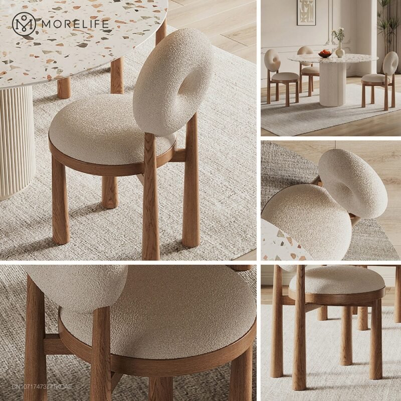 Nordic Solid wood/Ironwork Dining chair Makeup chair Hotel chair Coffee chair Donut dressing stool & Cashmere lamb fabric chair 4