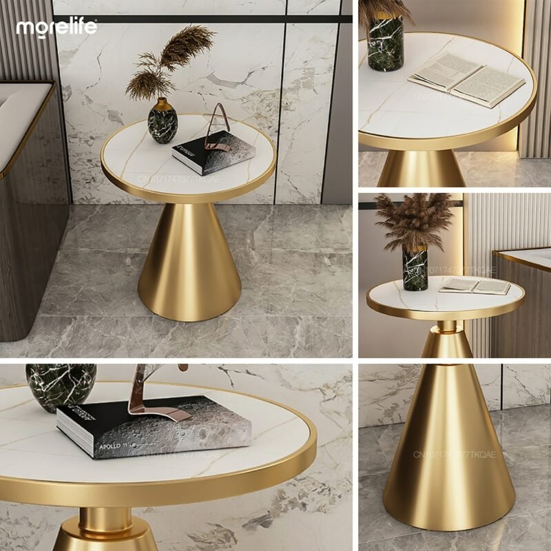 Nordic bedside cabinet Corner table coffee table living room bedside round tea table gold marble round coffee table furniture 4