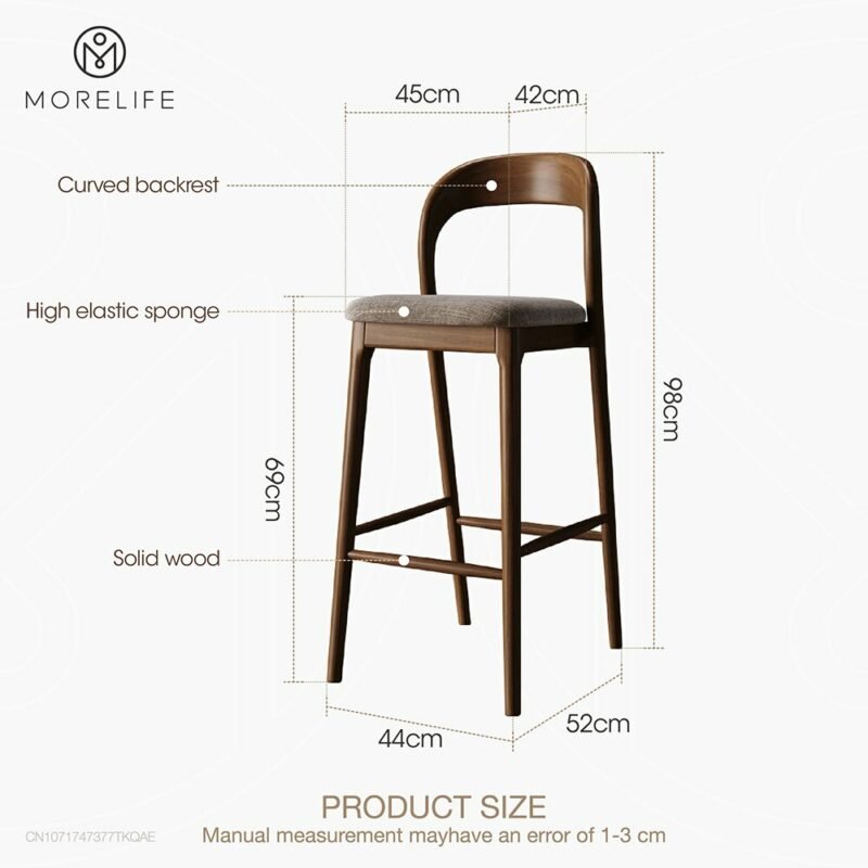 Nordic designer solid wood bar chair Reception chair Coffee chair Simple high chair Cashier desk chair Island table Dining chair 6