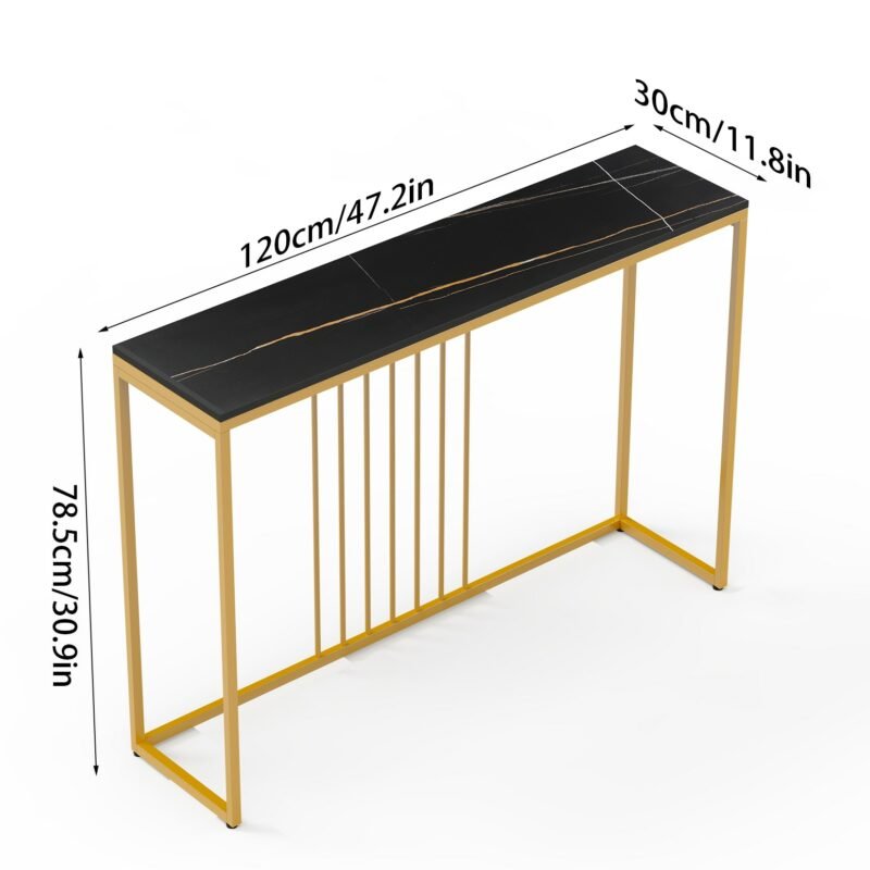 47.2" Extra Long Console Table Sintered Top Gold Metal Leg Sofa Table for Hallway Entryway 6
