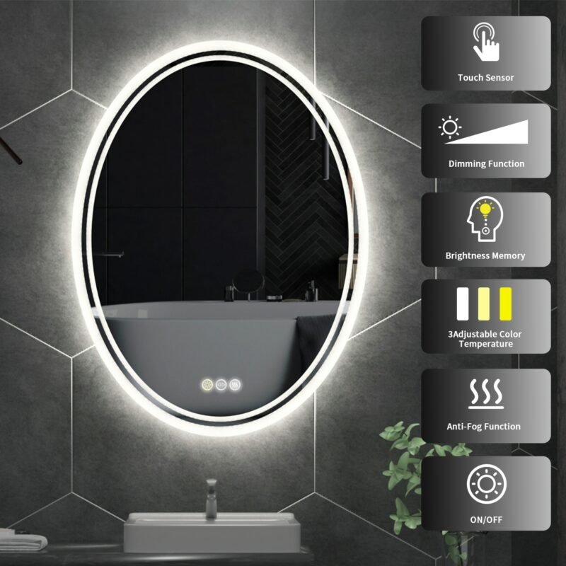LED Bathroom Mirror Backlit Round Vanity Mirror with Lights Wall Mounted Anti-Fog Lighted Bathroom Mirror Dimmable Makeup Mirror 3