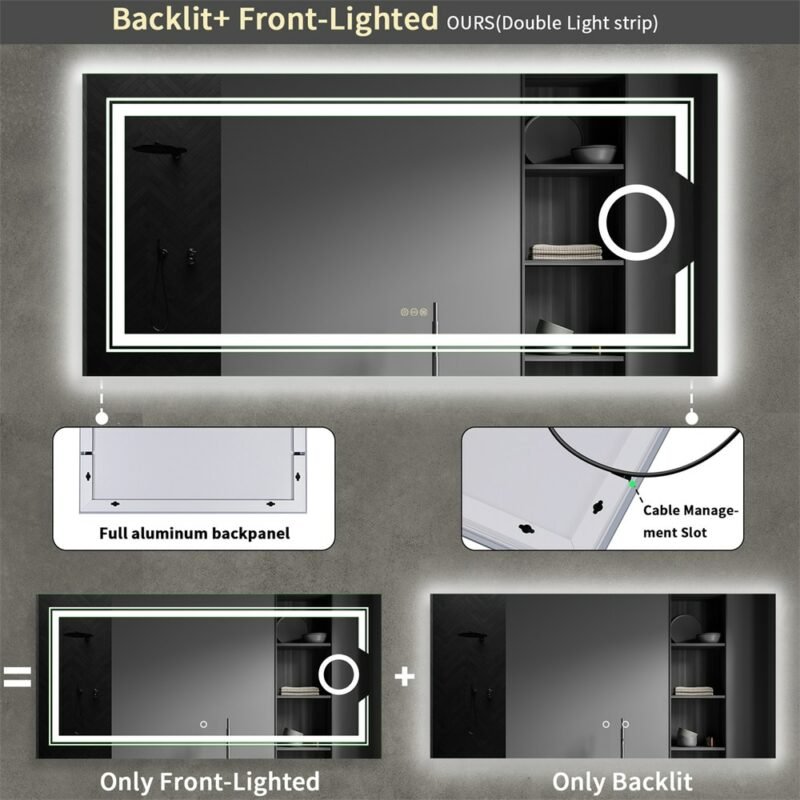 LED Lighted Backlit Bathroom Mirror Dimmable Antifog LED Mirror with 3X Magnifying 3 Colors Makeup Mirrors 6
