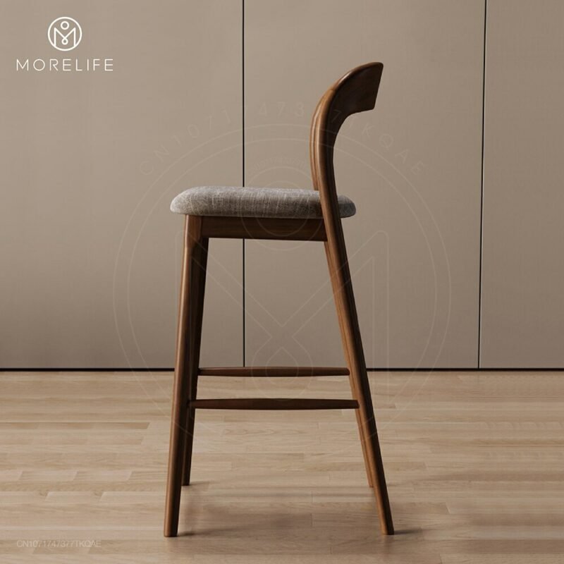 Nordic designer solid wood bar chair Reception chair Coffee chair Simple high chair Cashier desk chair Island table Dining chair 3
