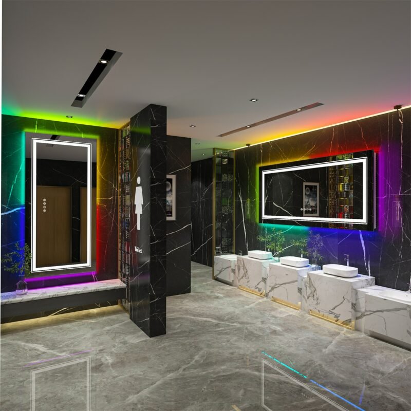 Large Bathroom LED Vanity Mirror RGB Color Changing Backlit Bathroom Mirror Shatterproof Dimmable Anti-Fog led Mirror 3