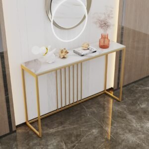 47.2" Extra Long Console Table Sintered Top Gold Metal Leg Sofa Table for Hallway Entryway 1