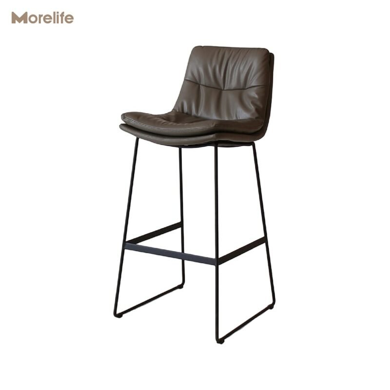 Nordic Bar Chair Stool Backrest Leather Bar Chair Home Light Luxury Wrought Iron High Stool Cafe Modern Minimalist Bar Chair 1