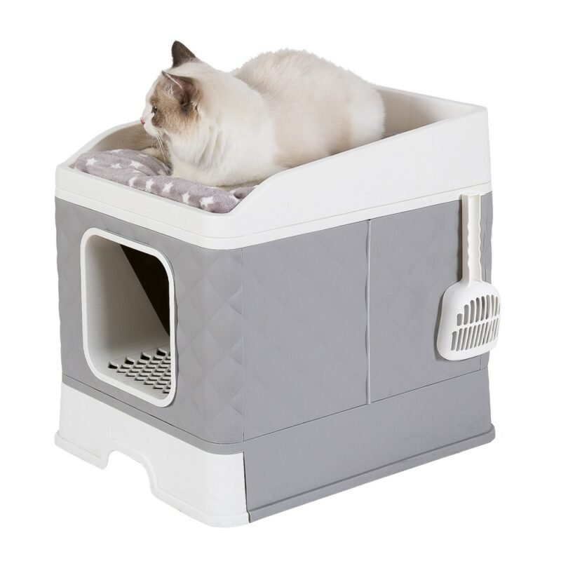 Foldable Cat Litter Box Large Pet Toilet+Cat Sand Shovel Easy Clean Leak-proof Enclosed 6