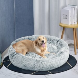 Extra Large Waterproof Calming Dog Beds Washable Anti Anxiety Round Fluffy Plush Faux Fur Pet Bed 1