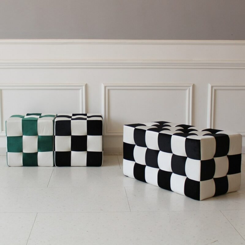 MOMO Checkerboard Stool Changing Shoe Stool Home Door Sofa Stool Black And White Checkered Makeup Stool Dressing Stool Low Stool 4