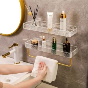 Acrylic Bathroom White Glass Shelf Storage rack Towel Rack Sink Cosmetic Organizer holder Wall Mounted Storage Cabinet Rack 1