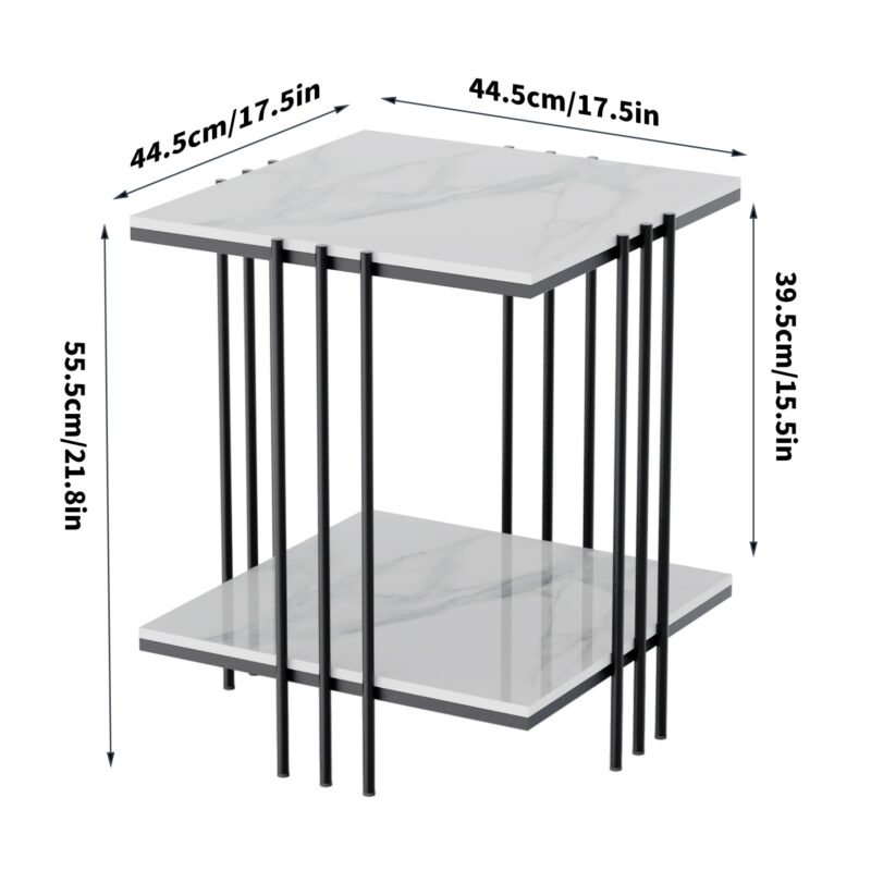 2-Tier Marble Sofa Side Table Coffee Table Modern Square Black Metal Frame for Living Room Accent 5