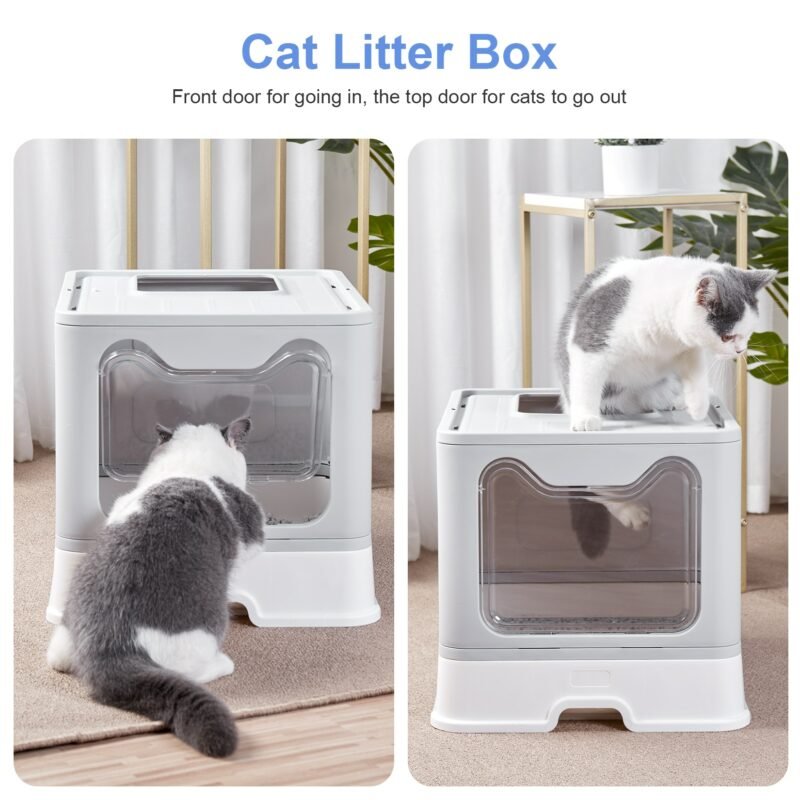 Front Entry Top Exit Cat Litter Box with Lid Foldable Large Kitty Litter Boxes Cats Toilet Including Plastic Scoop 6