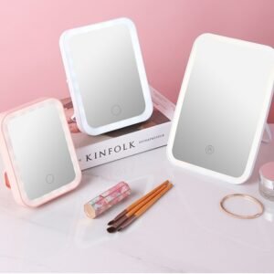Makeup Tempered Glass Mirror Light Led Touch Switch Rectangle Portable Mirror Squares Quality Espelho Com Led Cosmetic Mirror 1