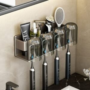 Wall-mounted toothbrush holder, non perforated mouthwash cup toothpaste holder bathroom storage box toothbrush holder cup holder 1