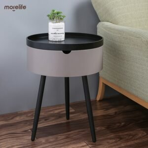 Nordic Style Three Legs Bedside Table Bedroom Wooden Nightstand Light Luxury Simple Small Round Table Desk Lockers Coffee Table 1