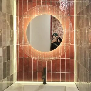 Round Decorative Mirror Wall Tempered Glass Acrylic Makeup Mirror Hanging With Light Espejos Home Decoration Accessories 1