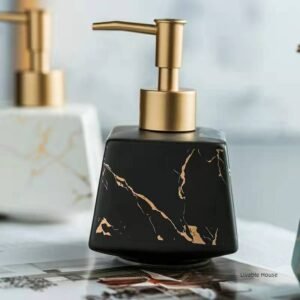 Marble textured square bathroom bottle shower supplies portable gold pressure head soap dispenser shampoo empty bottle  260ML 1