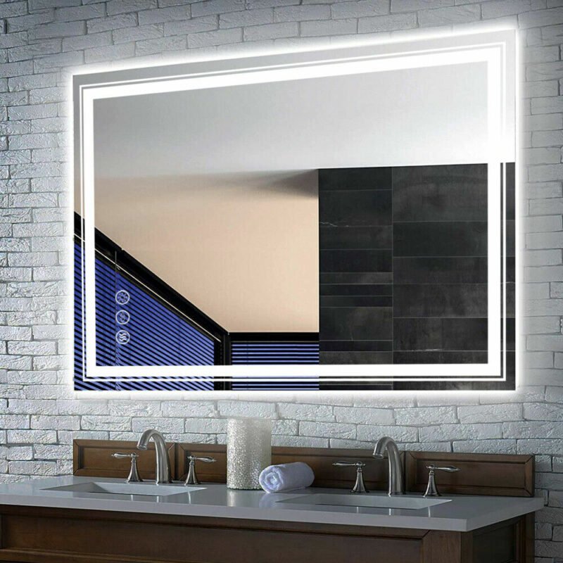 Extra Large ED Backlit Mirror Bathroom Anti Fog Lighted Mirrors for Wall, Modern Bathroom Vanity Mirror with Lights with Switch 1
