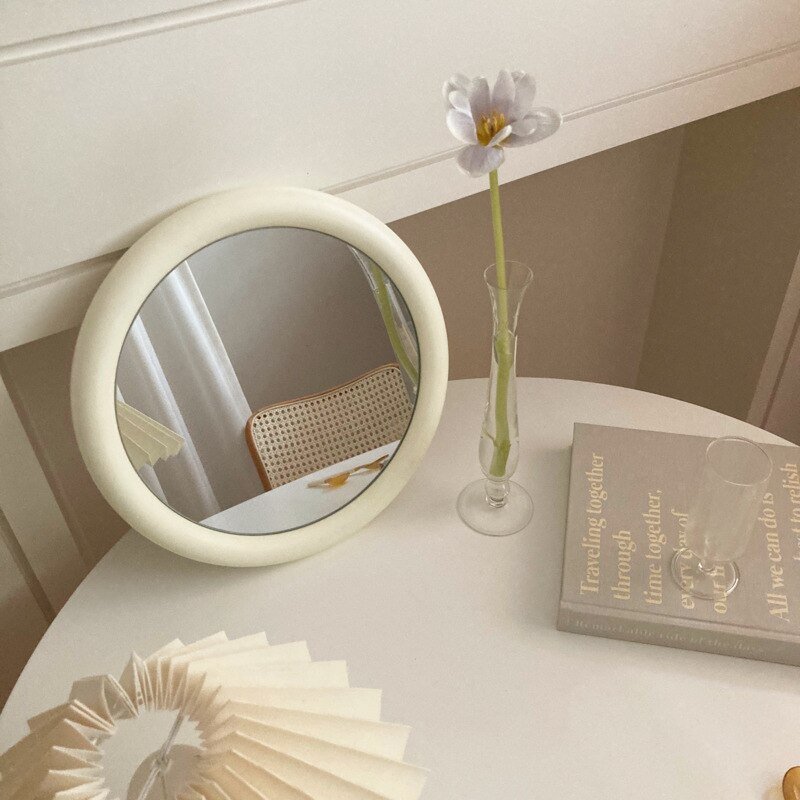 Small Kawaii Makeup Wood Frame Korean Portable Mini Vanity Kawaii Mirror Room Design Espelho De Maquiagem Dorm Decorating Items 3