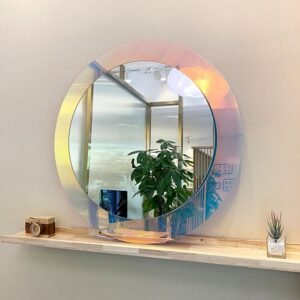 Acrylic Vanity Round Bathroom Mirror Decorative Boho Aesthetic Table Makeup Mirror Room Decor with Light Spiegel Room Ornaments 1