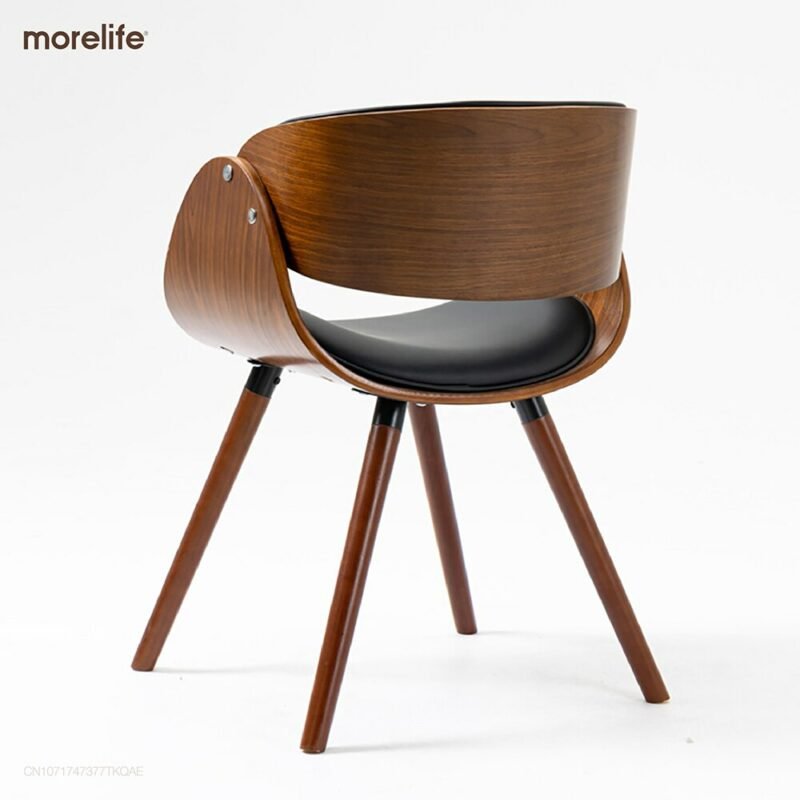 European modern simple luxury chair back, beetle shape small family, space saving practical solid wood leather dining chair 4