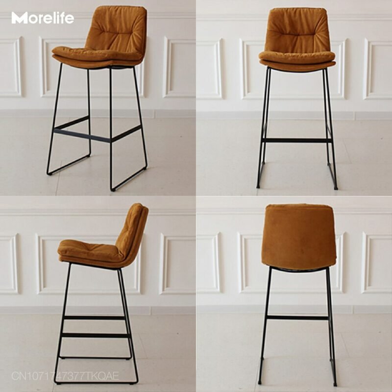 Nordic Bar Chair Stool Backrest Leather Bar Chair Home Light Luxury Wrought Iron High Stool Cafe Modern Minimalist Bar Chair 5