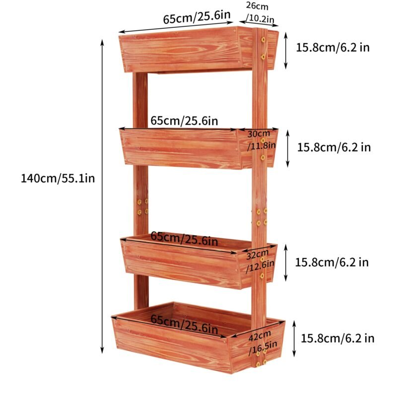 4-Tier Raised Garden Bed, Vertical Flower Pots Rack with Detachable Ladder and Adjustable Shelf, Wooden Elevated Planters Stand 6