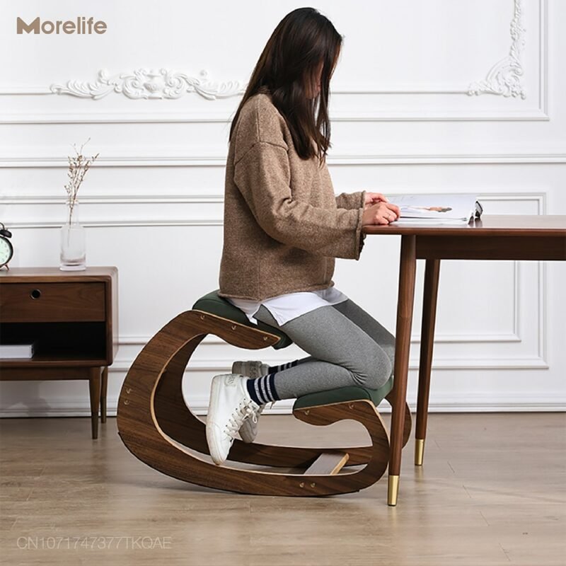 Nordic solid wood leisure rocking chair Light luxury household computer chair Kneeling chair Orthostatic rocking chair 2
