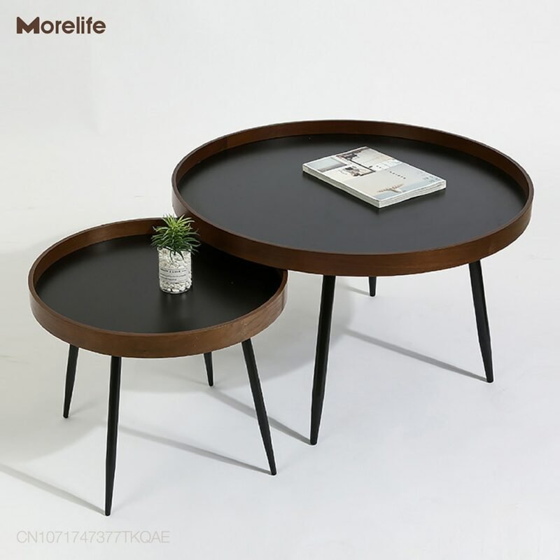 Coffee Table Nordic Side Table Solid Wood Light Luxury Modern Minimalist Round Living Room Walnut Combination  Tea Table 2