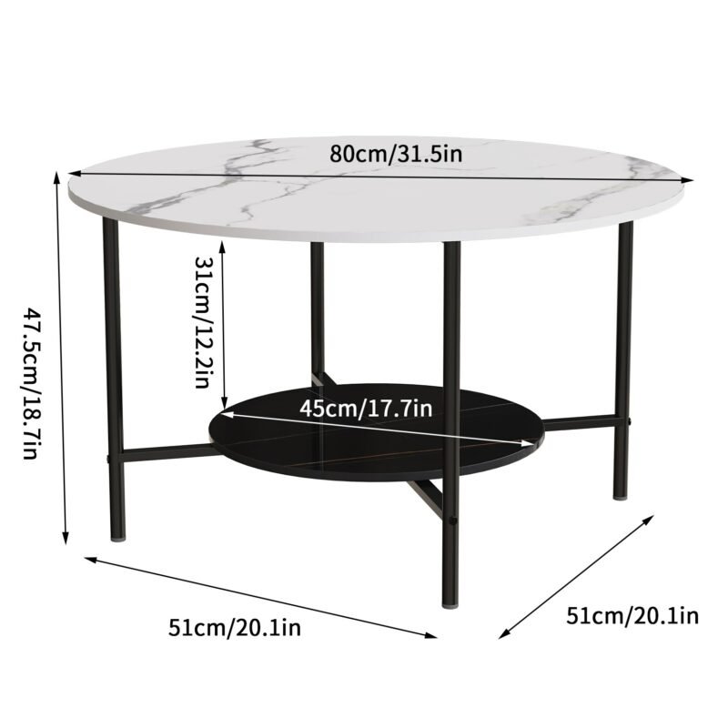2 Tier Round Coffee Table Modern High End Sintered Stone Desk Home Furniture Table Metal Frame for Living Room, Bedroom 2
