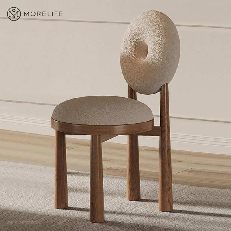 Nordic Solid wood/Ironwork Dining chair Makeup chair Hotel chair Coffee chair Donut dressing stool & Cashmere lamb fabric chair 2