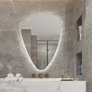 Irregular Decorative Mirror Bathroom Wavy Aesthetic Makeup Wall Mirror Room Decor with Light Miroir Mural Home Design Exsuryse 1