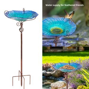 30'' Height Flower Glass Bird Bath Garden Outdoor Birdbaths Bird Feeder with Metal Stake for Yard Decor 1