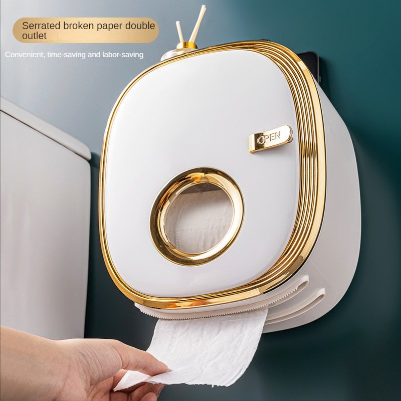golden Bathroom Shelf Storage Box Punch-Free Wall-Mounted Toilet Paper Holder Box Waterproof Paper Towel Bathroom Storage Rack 3