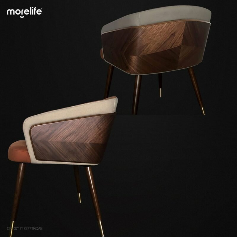 Nordic style solid wood metal leg armchair modern luxury fabric (leather) Bar Cafe family dining chair 3